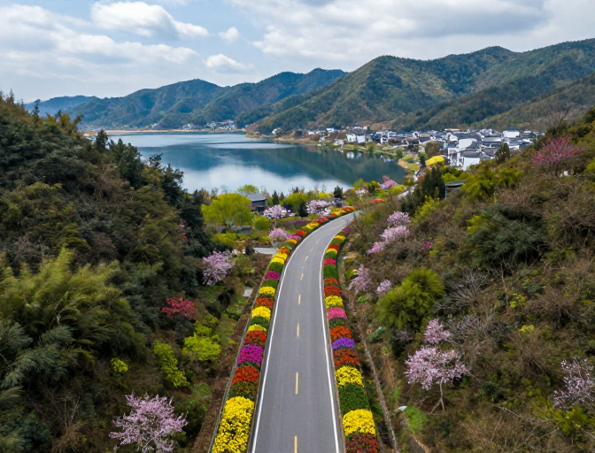 春日斑斓：花海公路映湖光山色