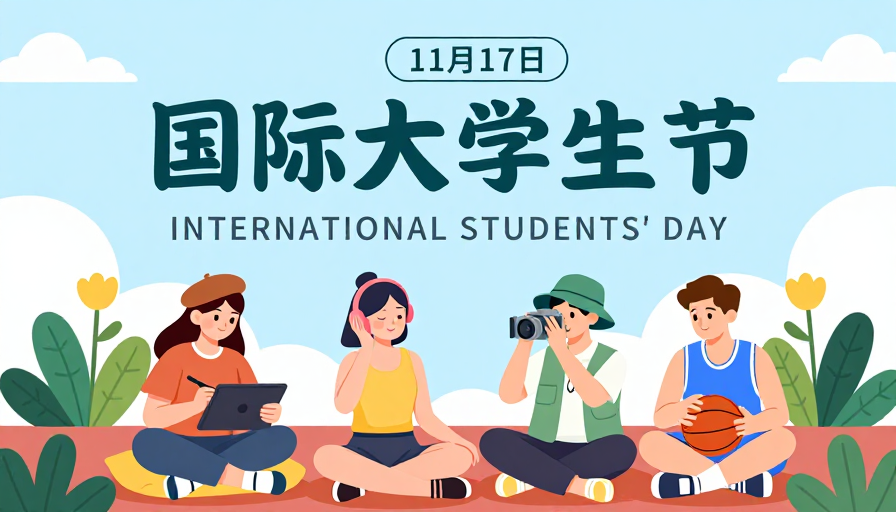 国际大学生节:清新扁平插画展现青春活力