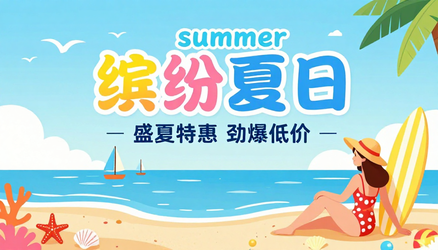 缤纷夏日:清新插画风夏日促销海报