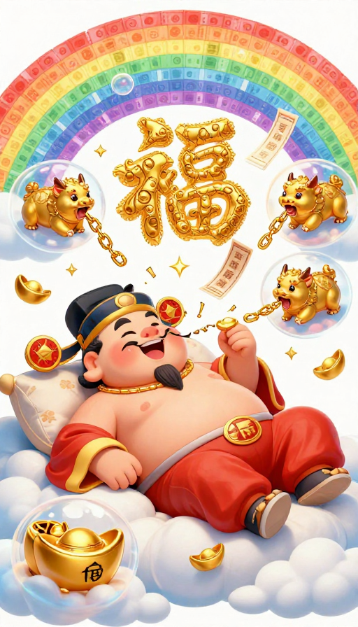 财神打呼噜招福图：貔貅吞债吐金链