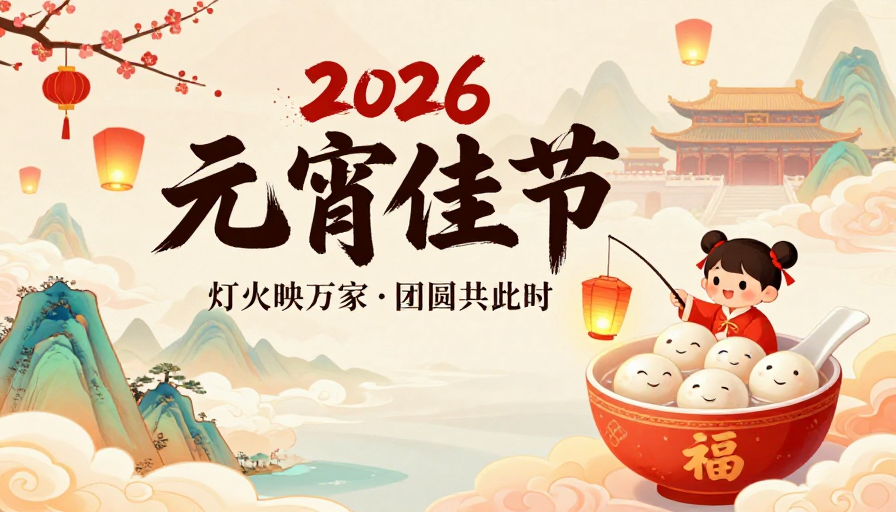 2026元宵佳节·温暖团圆插画海报