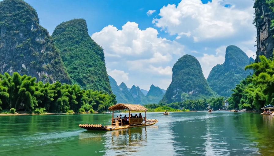 漓江竹筏漫游：喀斯特山水间的清新之旅