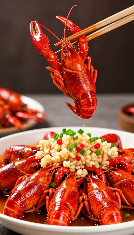红亮小龙虾定格:诱人餐桌美食摄影瞬间
