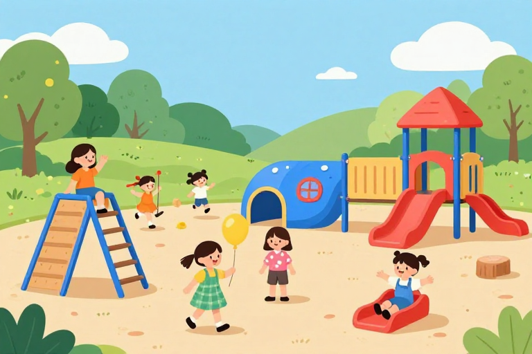 夏日童趣：扁平插画中的快乐儿童乐园