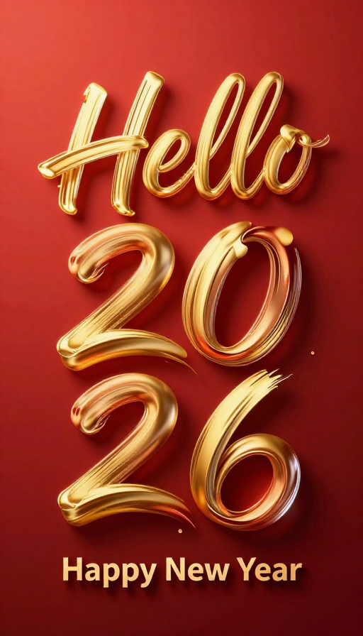 2026新年艺术字体海报:金色流体笔触的灵动表达