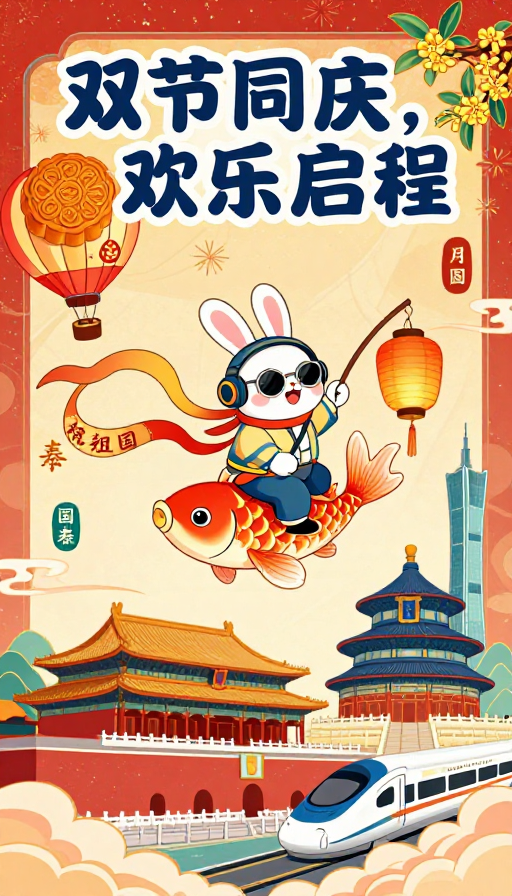 玉兔国潮绘双节,欢乐启程迎中秋国庆