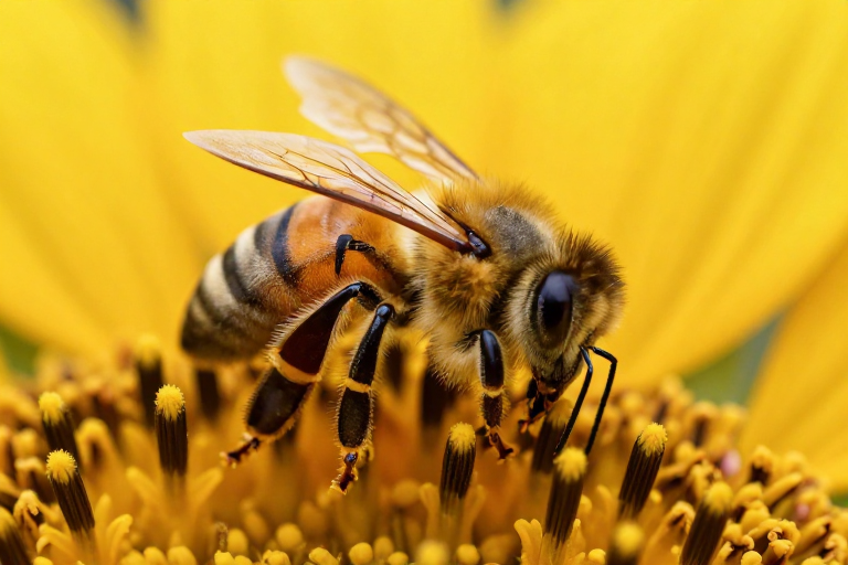 微距镜头捕捉蜂与向日葵的生态瞬间