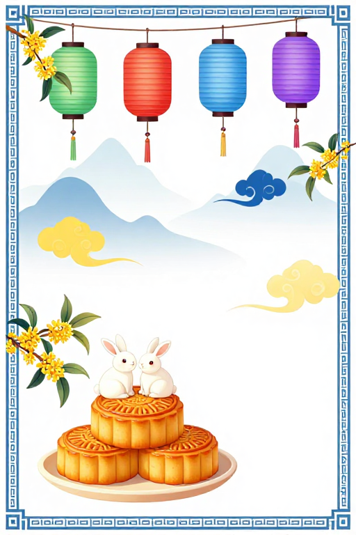 中秋雅韵：中国风玉兔月饼插画