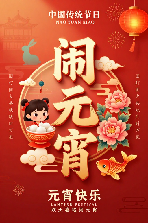 闹元宵：传统佳节喜庆海报插画