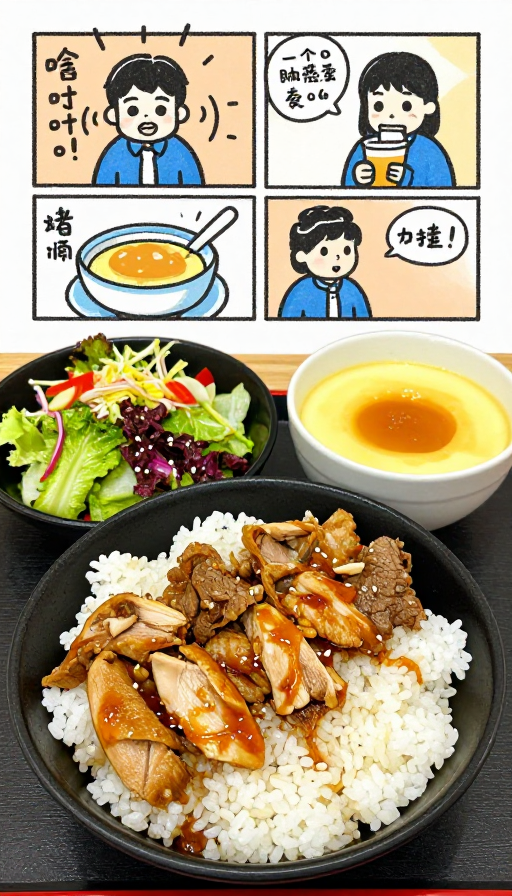 手绘漫画风健康午餐展示图