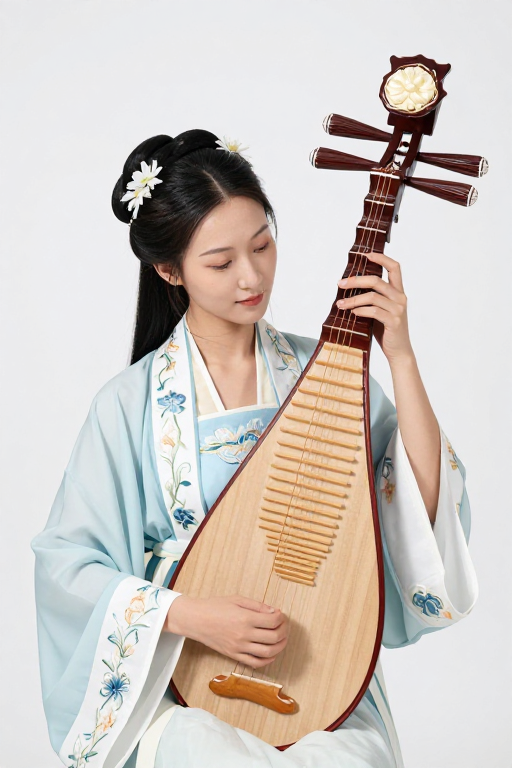 清雅琵琶:汉服女子的传统艺术演奏瞬间