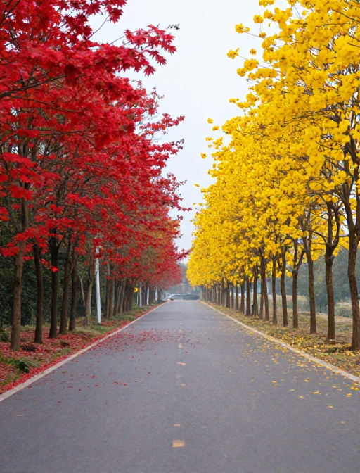 红枫黄银杏铺路,秋日玄幻梦幻公路