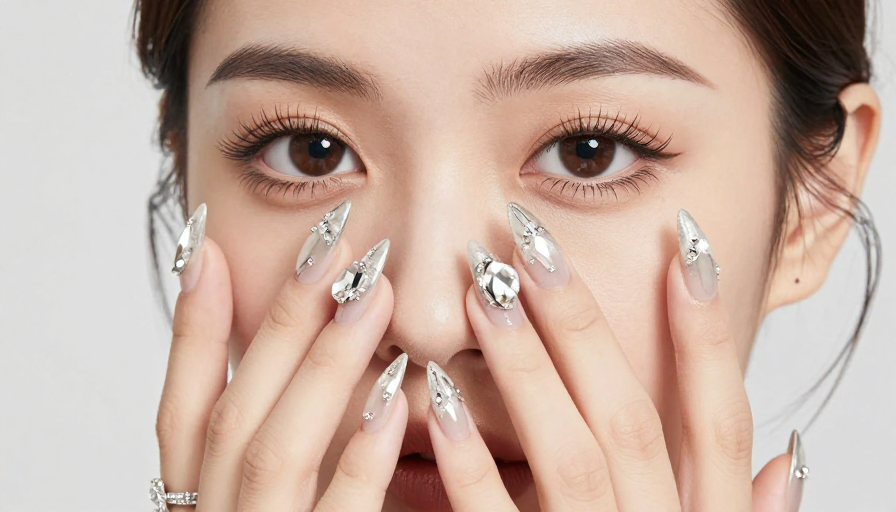 高级感美妆肖像：暖光下的精致亚洲女性特写