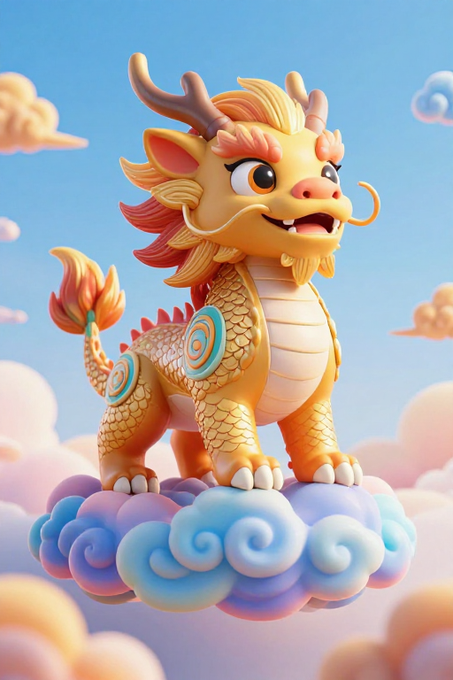 萌趣3D麒麟跃上云霄