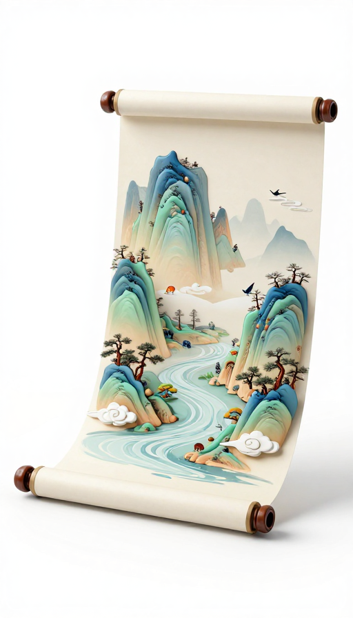 禅意山水画卷：超现实3D中国风艺术呈现