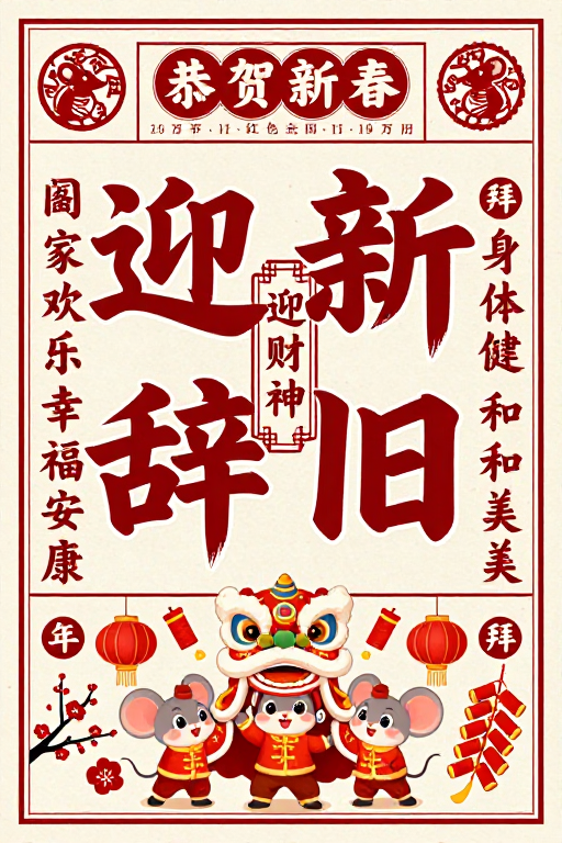 迎新辞旧迎财神:红色喜庆新年海报