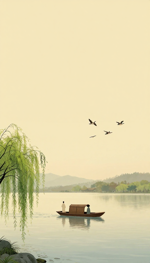 古韵诗画：纯背景下的湖畔诗意