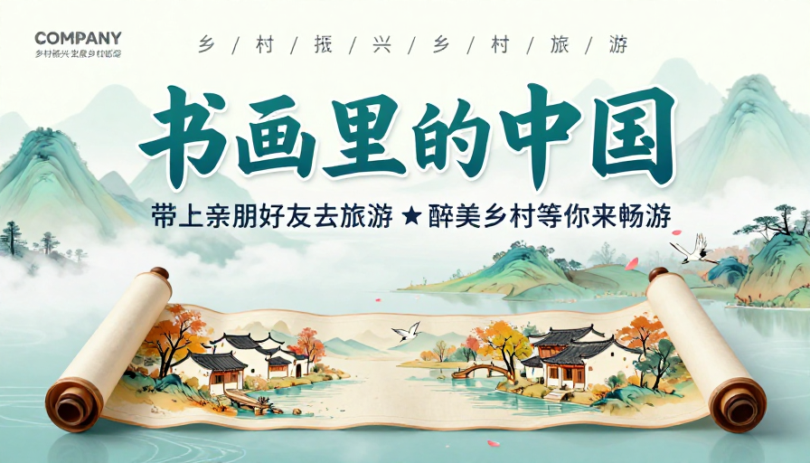 青绿山水画卷·书画里的中国文旅宣传海报