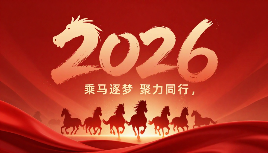 2026新春海报背景:红色渐变书法马头设计