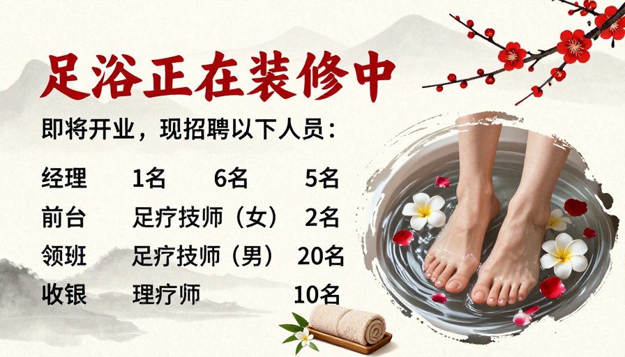 东方禅意足浴招聘：装修中静候佳音