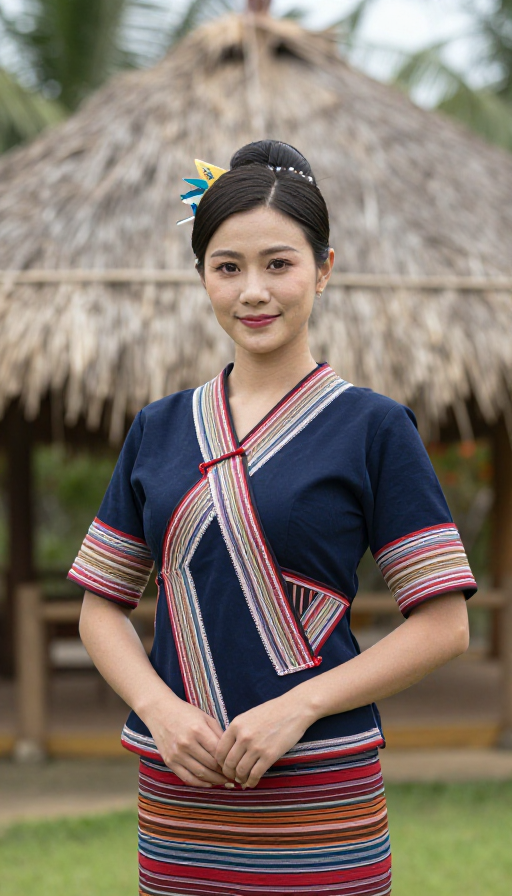 海南黎族美女与乡村茅草屋 高清风景人像摄影