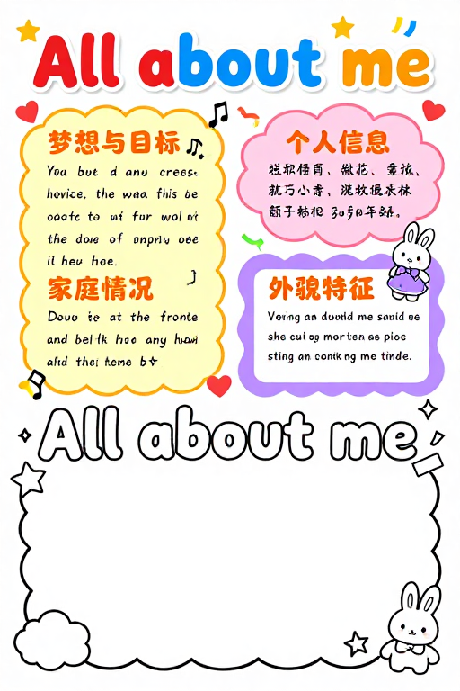 童趣满满:糖果色儿童自我介绍手账海报