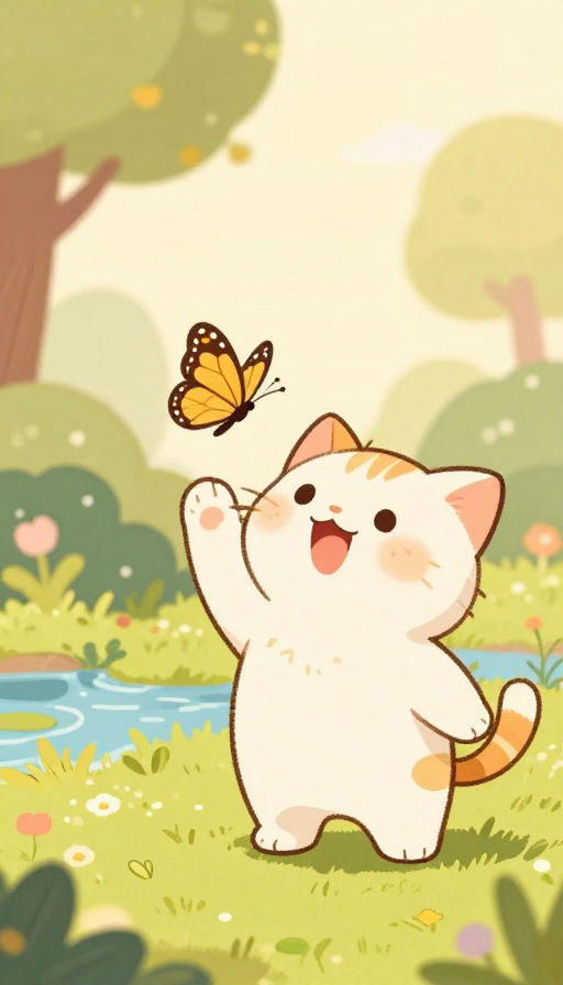 温馨童趣:聪明小猫捕捉蝴蝶的可爱瞬间
