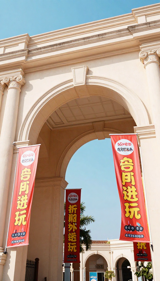 阳光拱门促销场景,活力商业氛围
