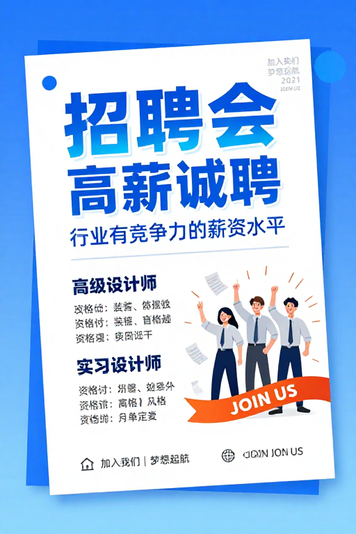 现代清新招聘会海报：高薪诚聘与活力设计