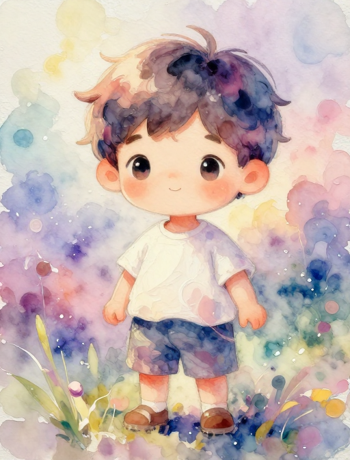 梦幻水彩Q版男娃奇幻梦境