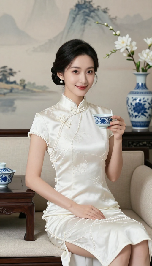 中式雅致：青花与旗袍的优雅邂逅