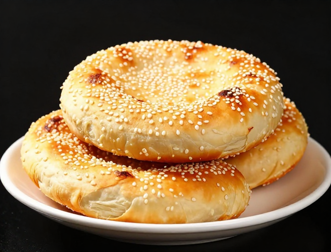 暖黄光影下的酥脆芝麻烧饼