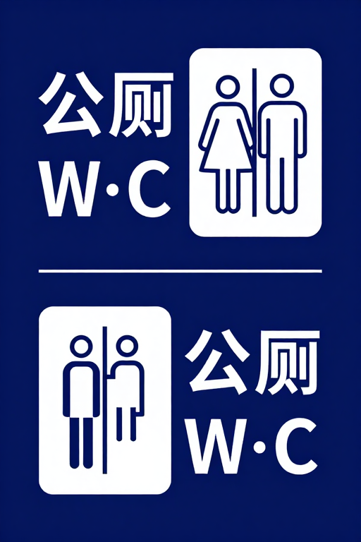 深蓝色现代公厕标识设计,简洁高对比度