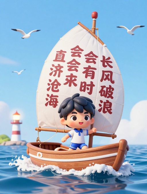 自信少年扬帆远航 3D卡通励志航海图景