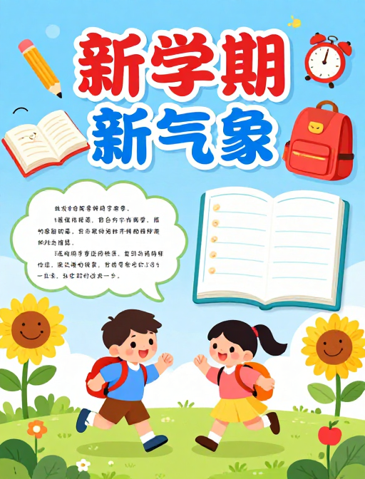 童心启航:明亮清新开学主题手抄报插画
