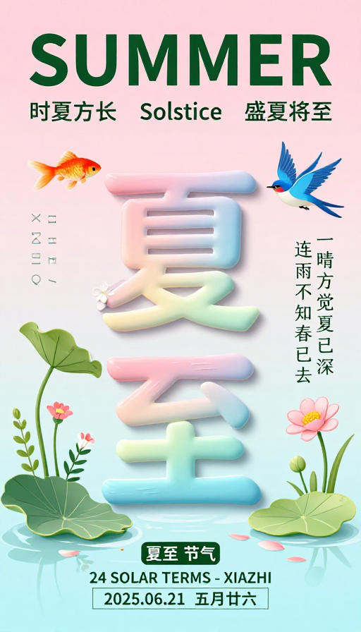 清新夏至：3D立体节气海报设计