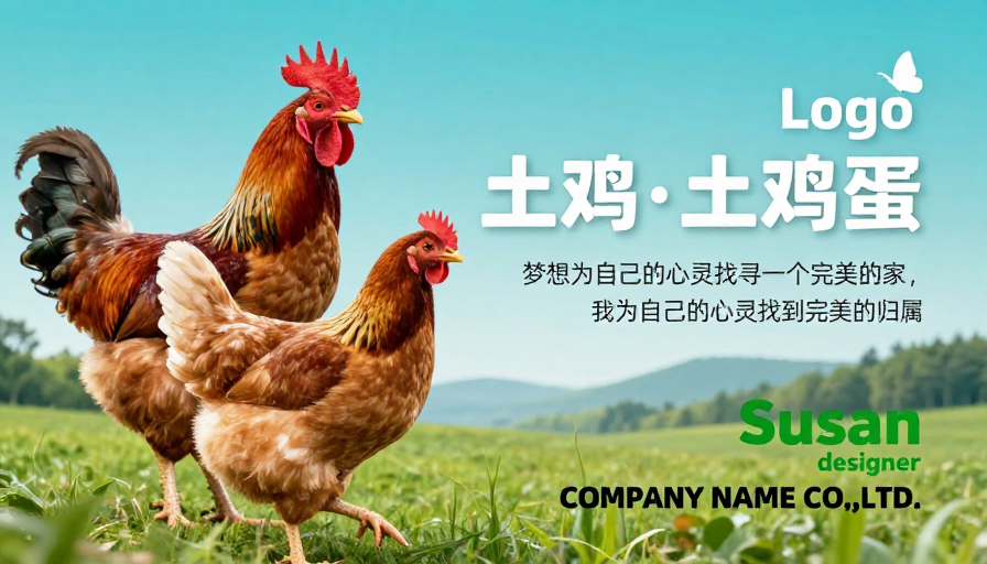 生态有机土鸡海报，清新呈现健康营养理念