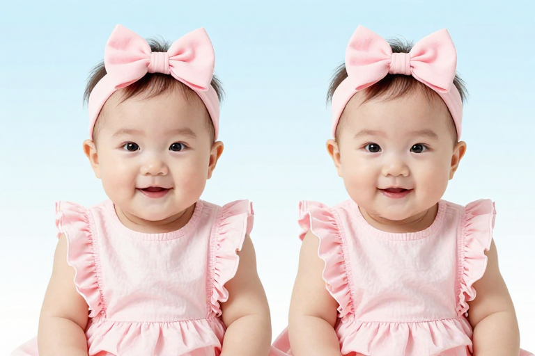 双胞胎女婴粉嫩写真：清新母婴广告