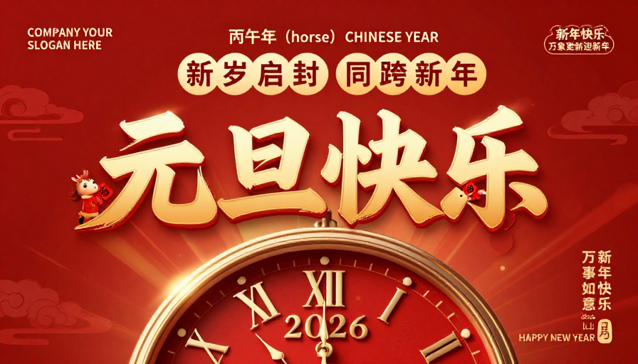 喜庆中国风元旦海报，双马上演新年祝福
