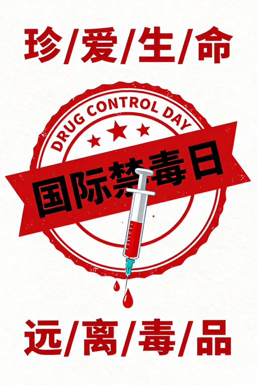 国际禁毒日公益海报：红白警示与生命呼唤