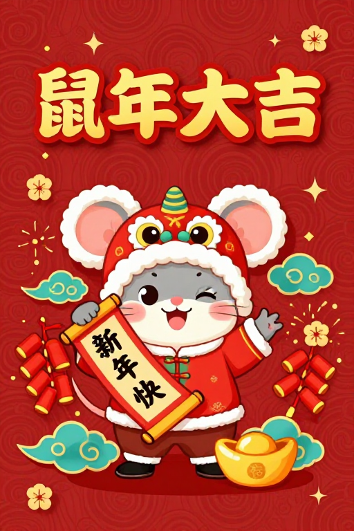鼠年大吉：喜庆中国风新年海报