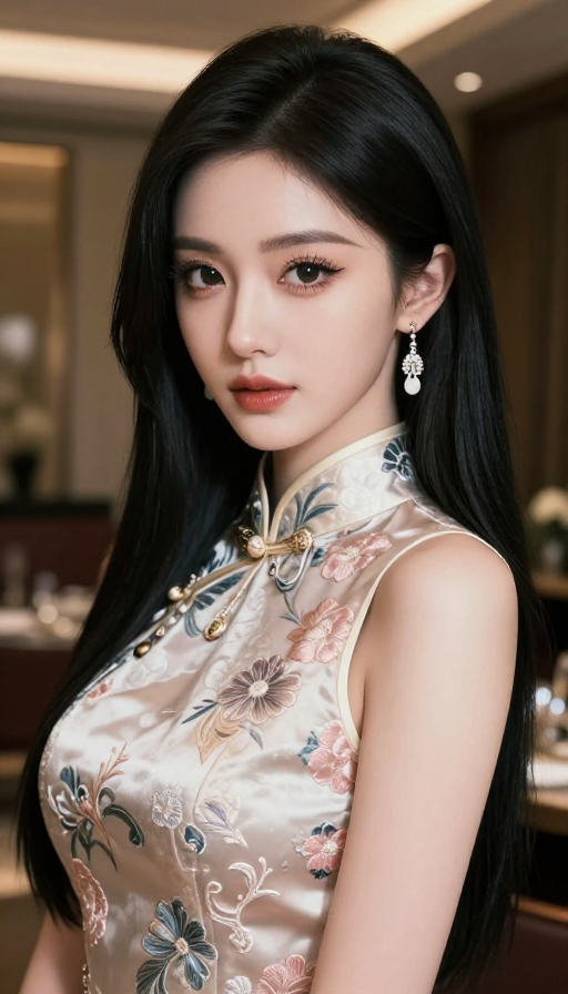 绝美中式旗袍女子特写：玉骨冰肌与高端氛围的完美融合