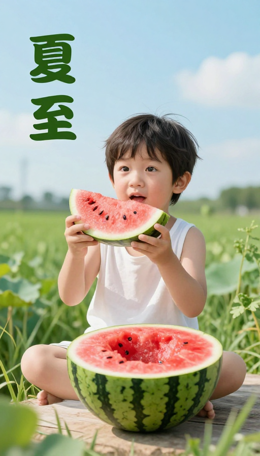 超现实夏日写生：孩童与西瓜的夏至奇境