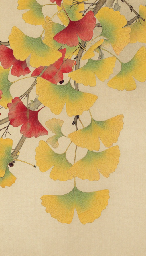 秋日银杏工笔画：色彩斑斓的深秋意境