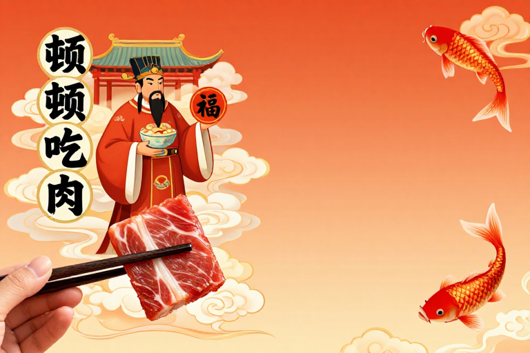 福满人间:中式官员与美食的节庆插画