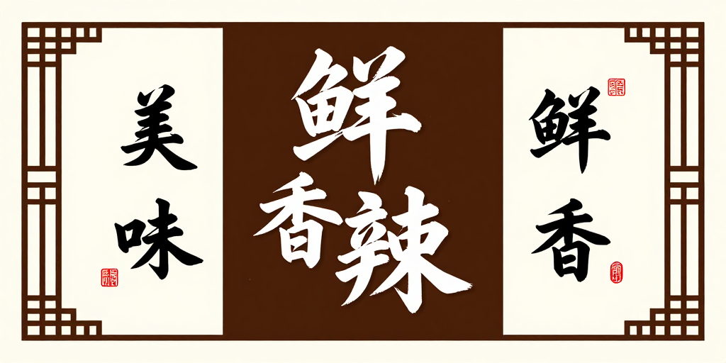 中式书法美食海报：深棕米白演绎鲜香美味
