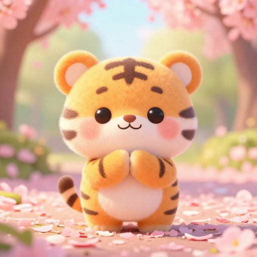 粉瓣梦中的呆萌小虎祈祷插画