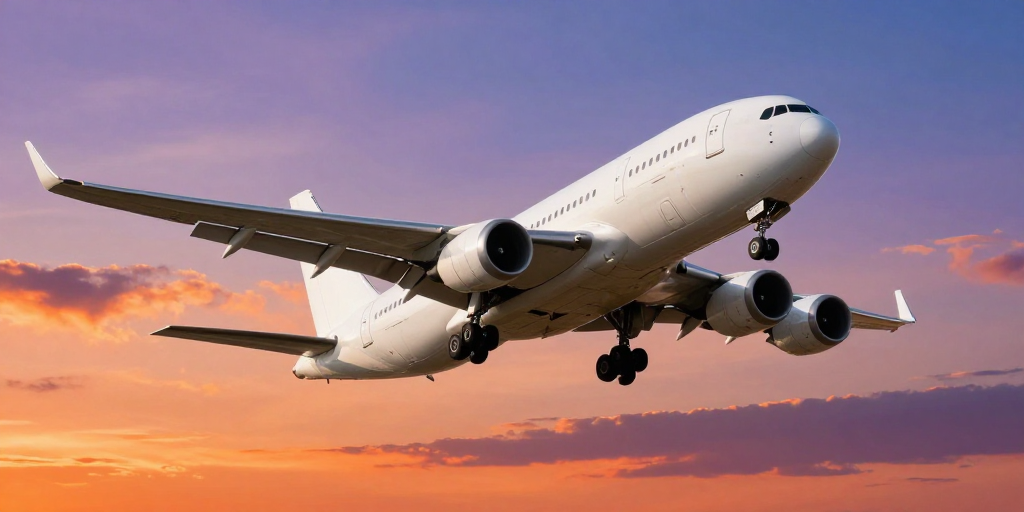 日落四引擎客机:高清摄影展现航空旅行魅力