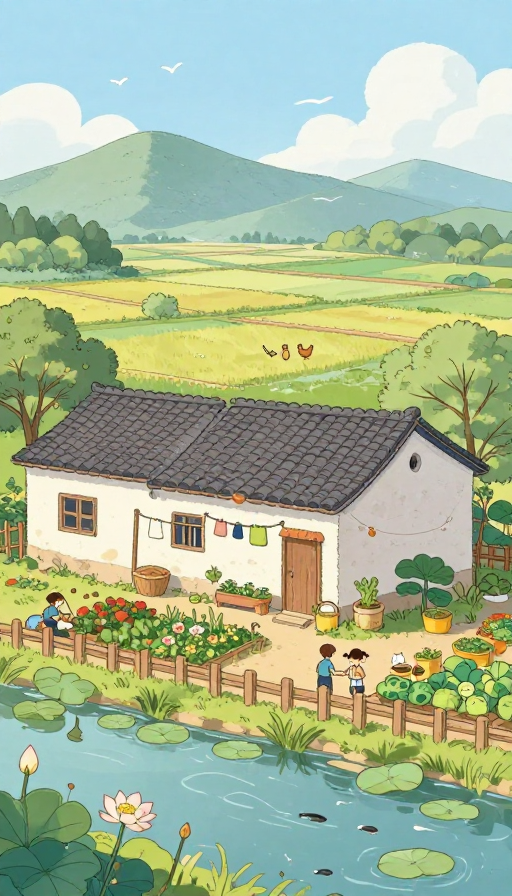 宁静田园:温馨乡村插画风光