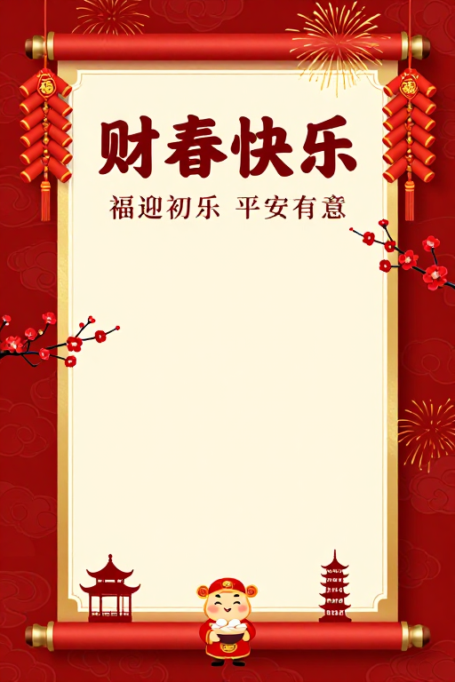 喜庆中国风春节海报,红金配色彰显团圆祥和